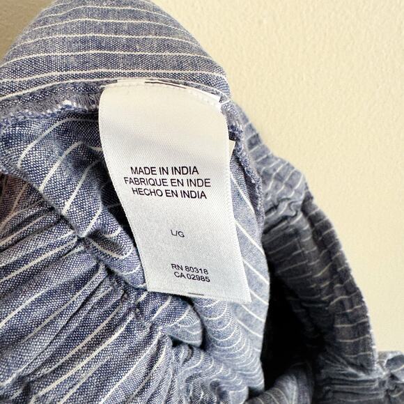 Lucky Brand Blue + White Striped Chambray Pull On Wide Leg Coastal Pants Large - Picture 5 of 10